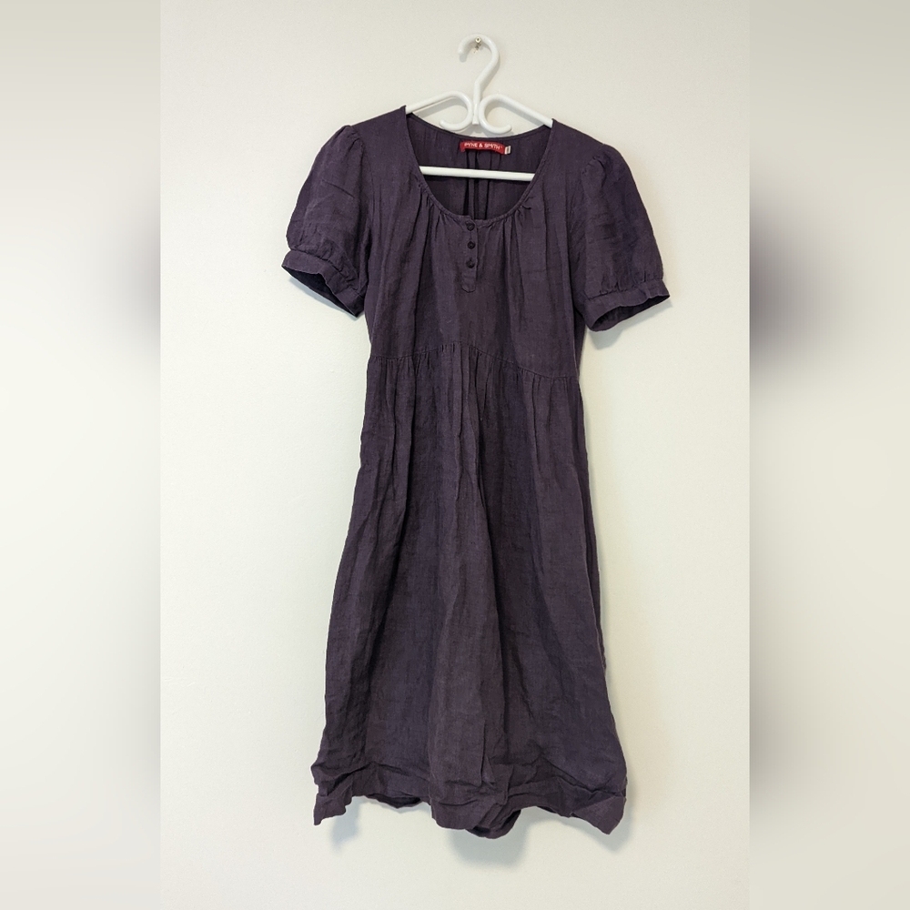Pyne & Smith 100% linen No. 33 Plum Puff Sleeve Dress